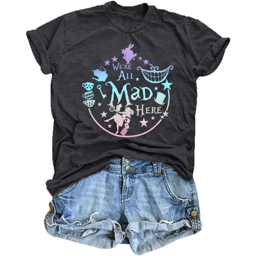 Women's Magical T-Shirt Funny Mad Here Graphic Casual Top Vacation Wear